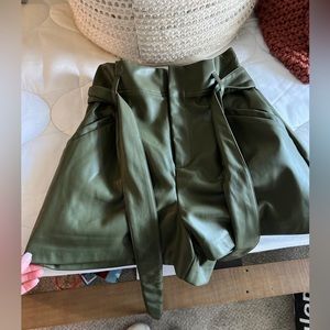 SEN High Waisted Paperbag Leather Shorts